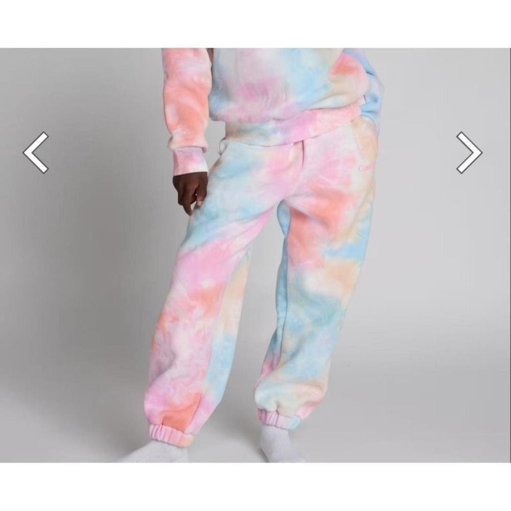 Comfrt Kids  Rainbow Tie Dye Pastel Pink Blue Joggers Size L